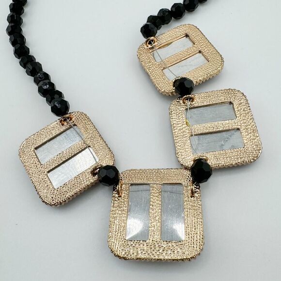 Vintage Japanese Velvet Square Faceted Beaded Necklace Geometric Fuzzy Delicate - Picture 10 of 13